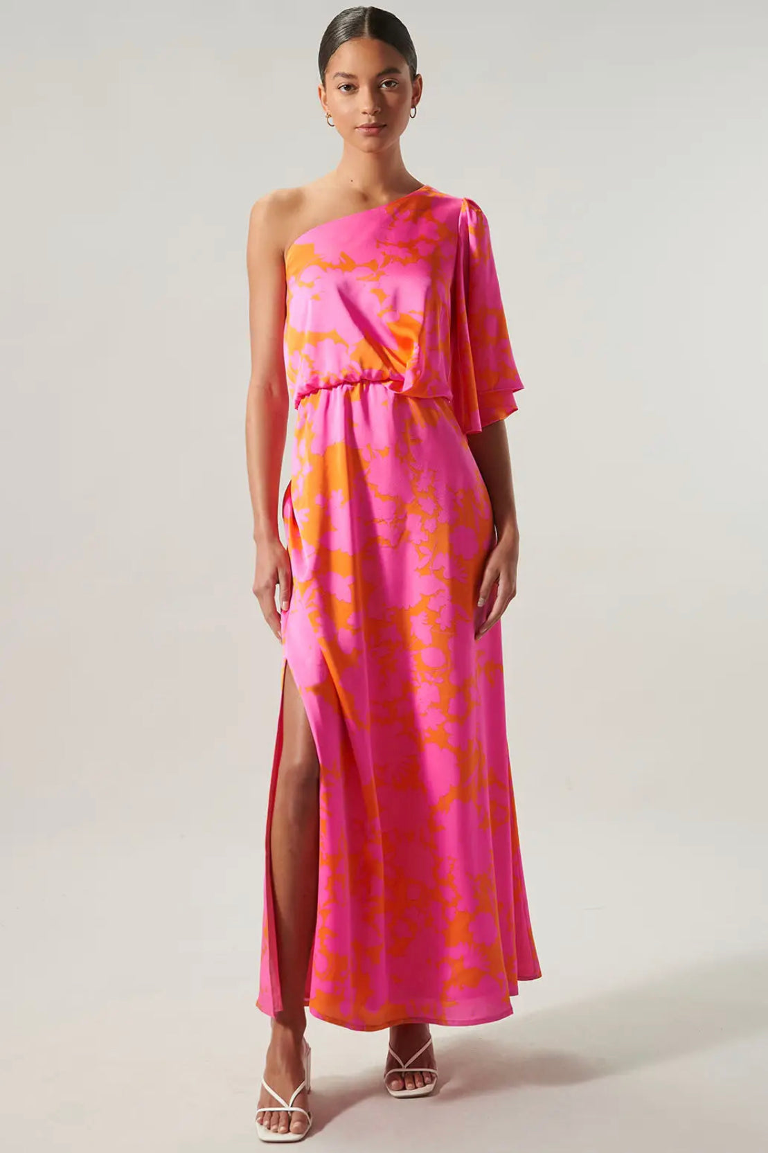 Lava Flow One Shoulder Satin Maxi Dress