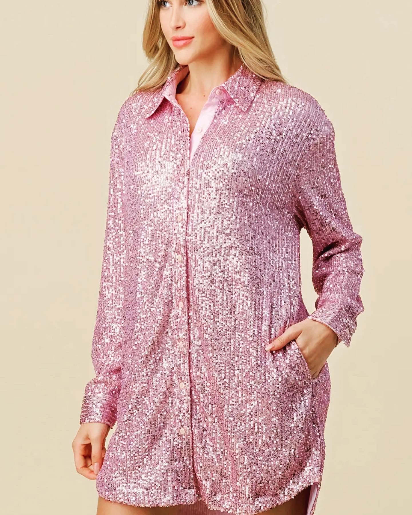 Sequin Button-Down Dress