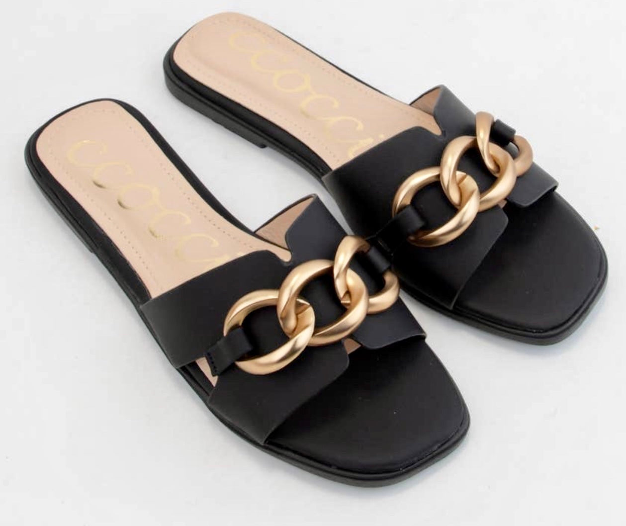 Matte Bold Chain Embellished Slide Sandal